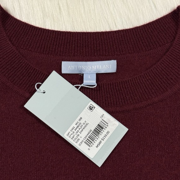 Antonio Melani Size Large Zinfandel Lisa Puff Sleeve Cashmere Pullover Sweater - Picture 6 of 11